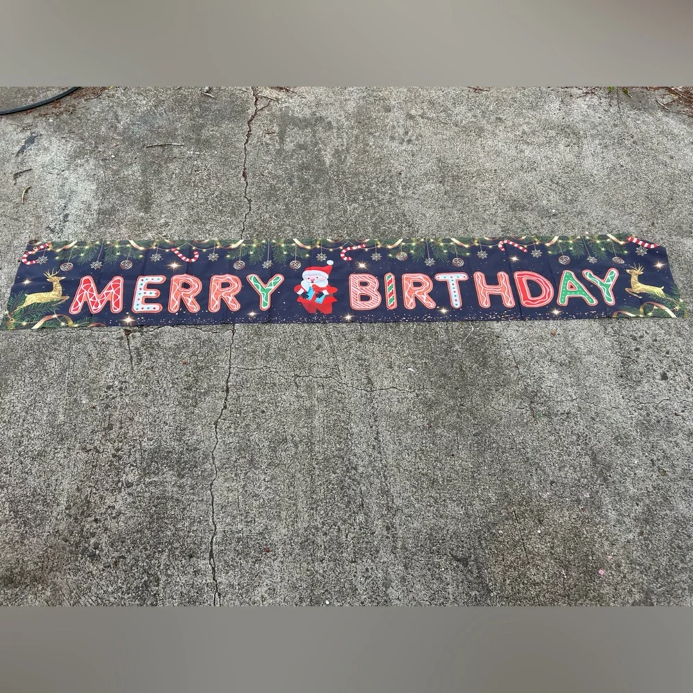 Santa Merry birthday banner, 19 x 118, Christmas theme, birthdays parties